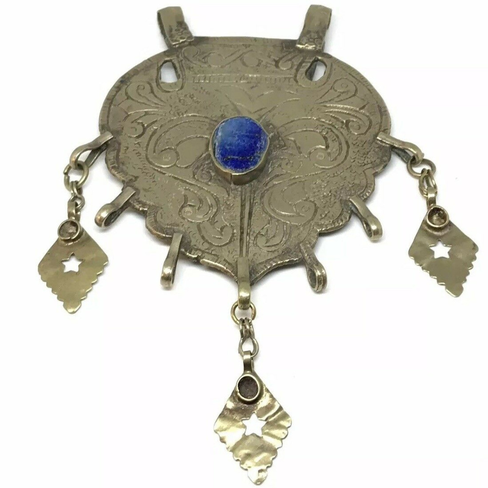 huge afghan antique tribal pendant lapis lazuli